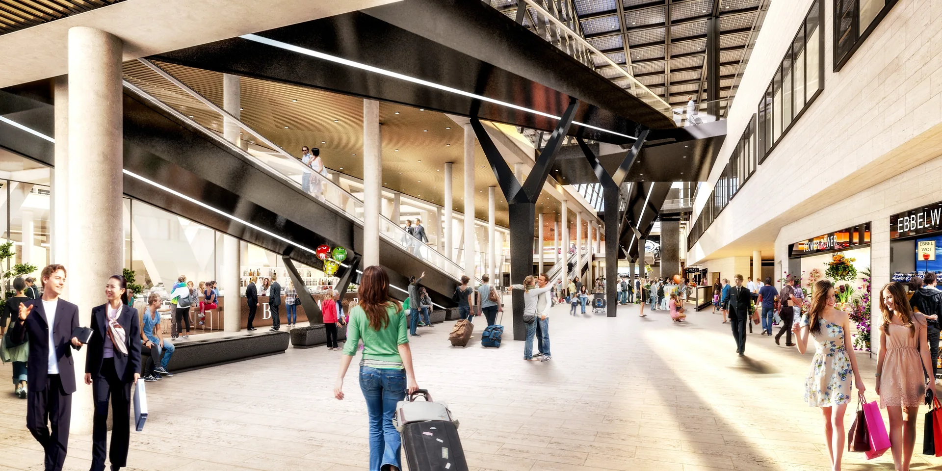 Visualisierung der Ankunftshalle von Terminal 3 am Flughafen Frankfurt