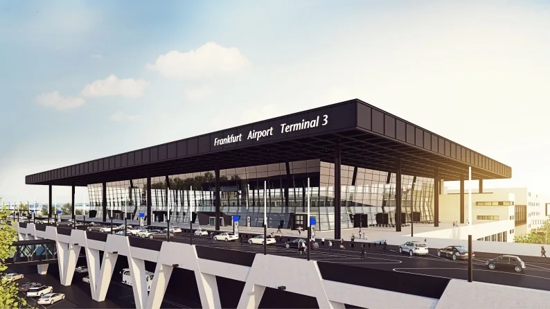 Visualisierung der Außenansicht von Terminal 3 am Flughafen Frankfurt