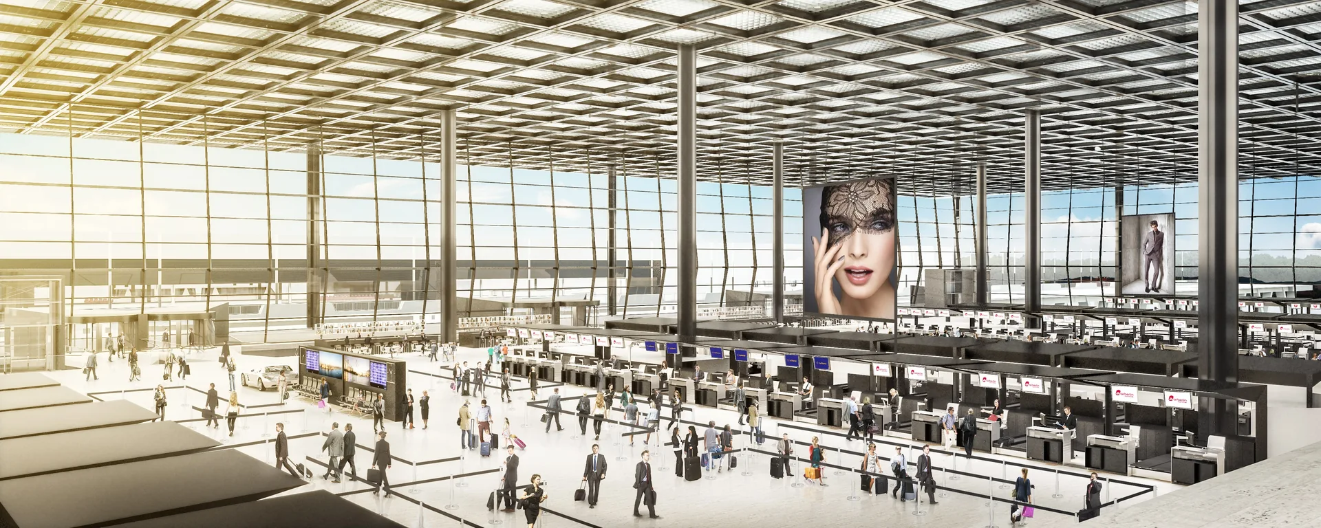 Visualisierung der Check-in-Halle von Terminal 3 am Flughafen Frankfurt