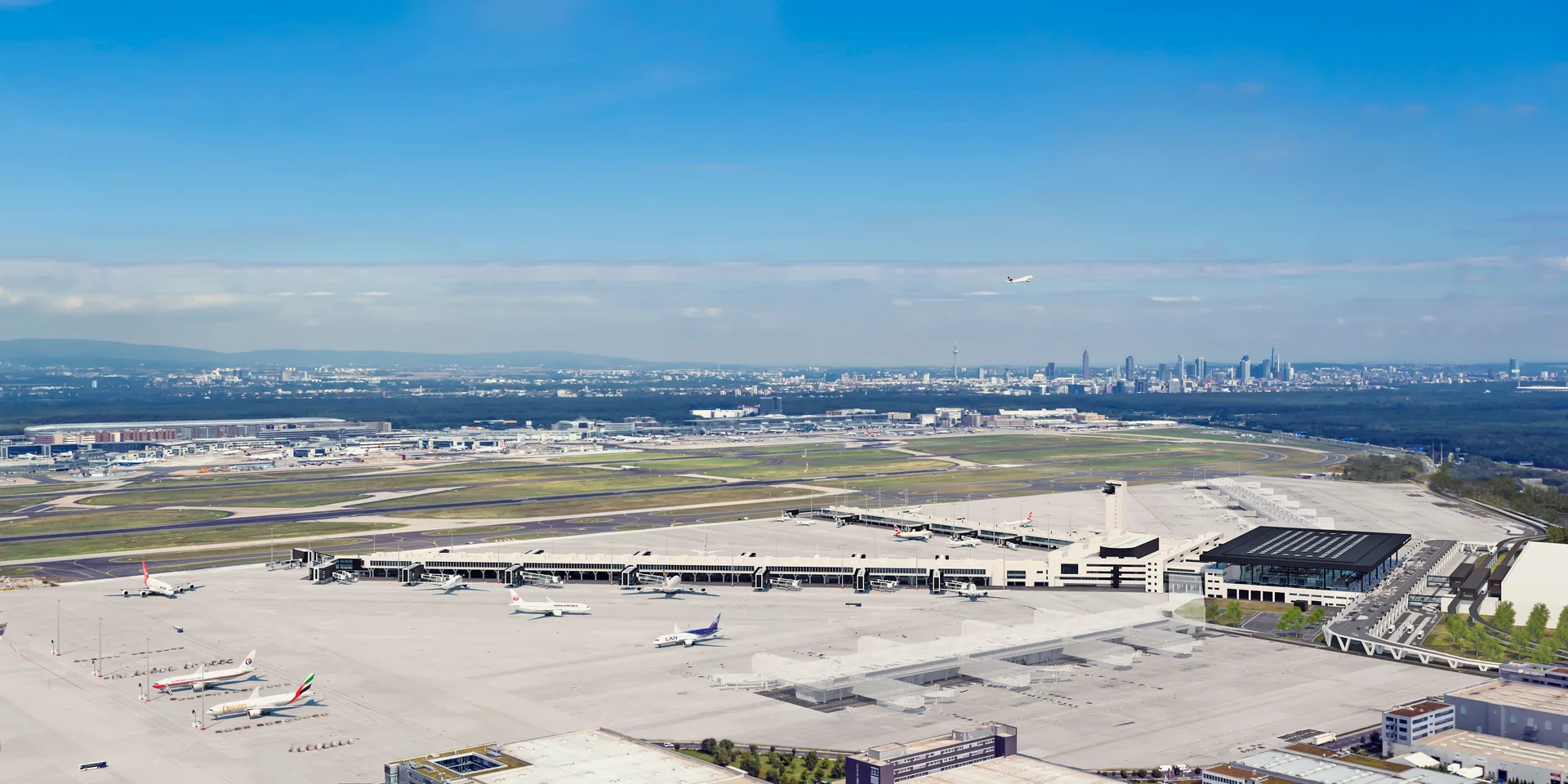 Luftbild des Geländes für Terminal 3 am Flughafen Frankfurt