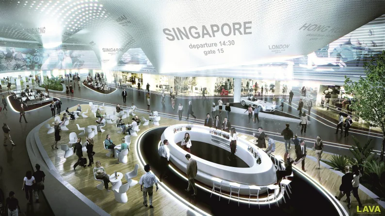 Visualisierung des Marktplatzes im Terminal 3 am Flughafen Frankfurt