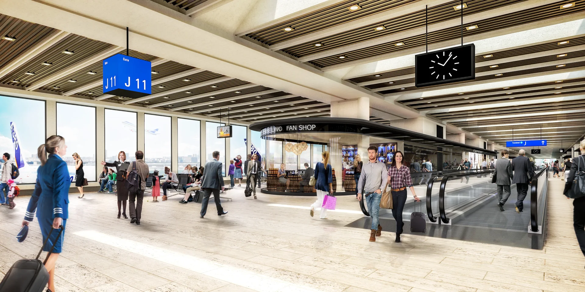 Visualisierung eines Piers mit Gates im Terminal 3 am Flughafen Frankfurt
